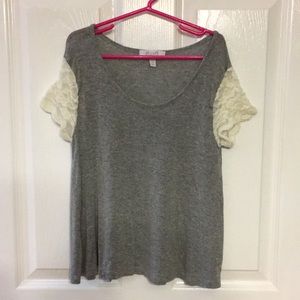 Grey crop top with lace sleeves